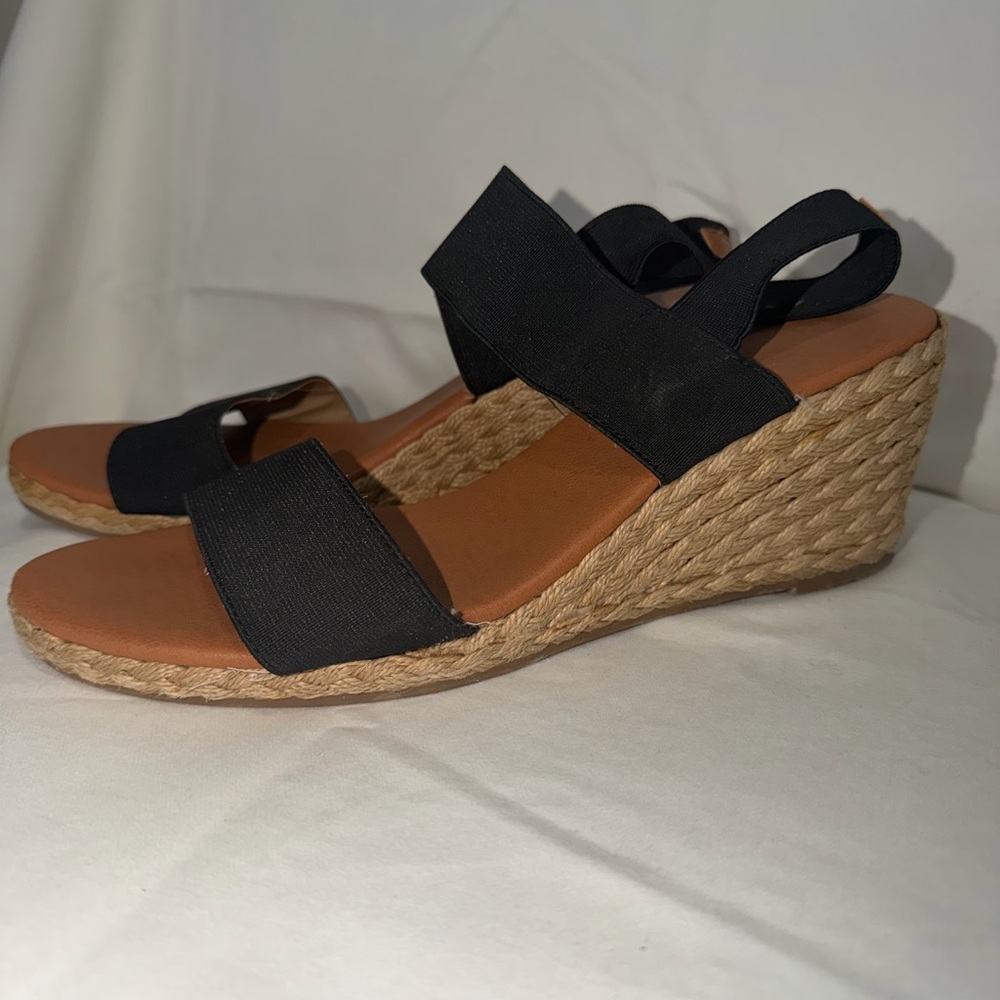 Tommy Bahama Black Elastic Strap Espadrille Wedge Sandals- size 10